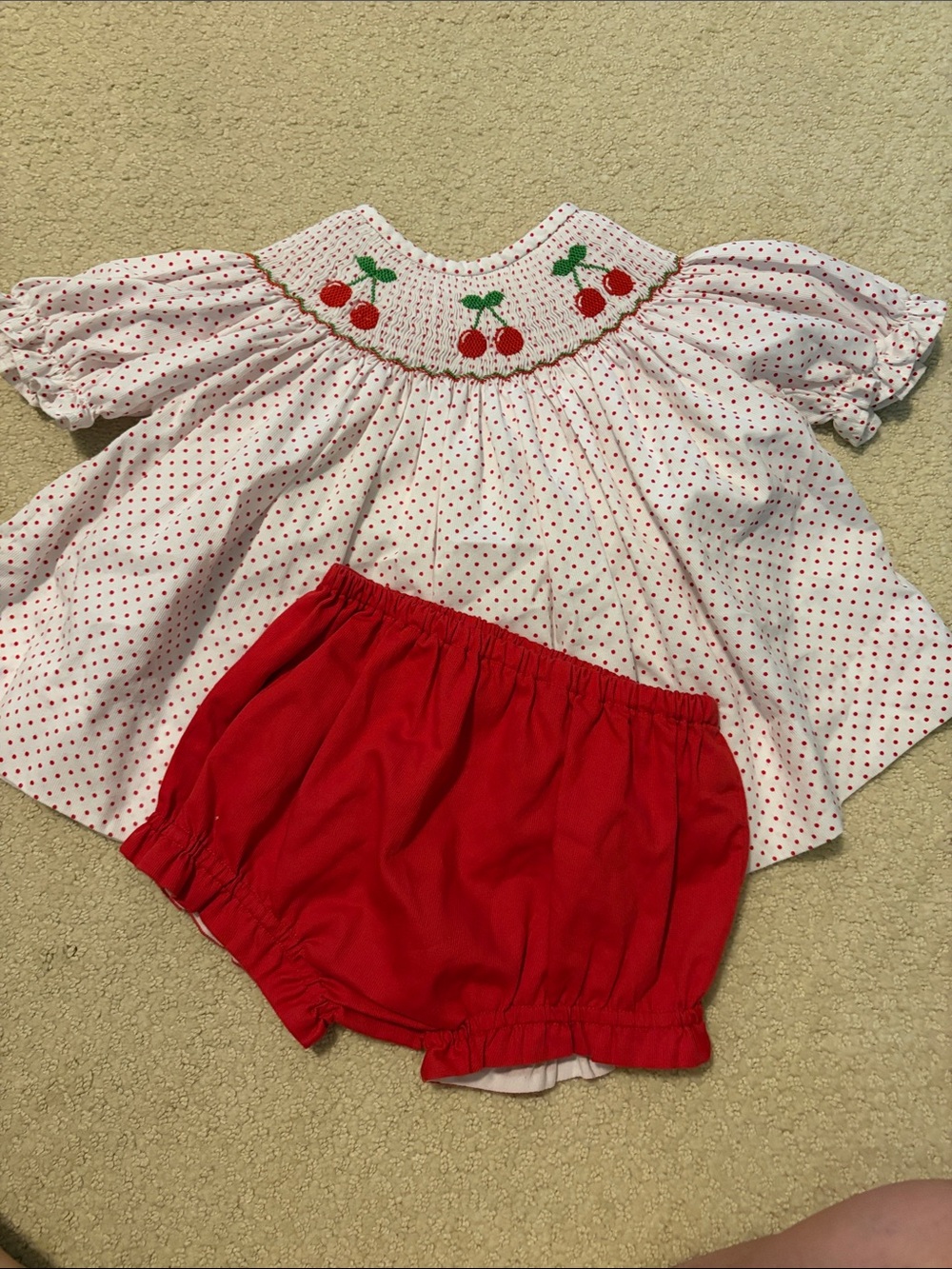 Kids Red Cherry Smocked Matching Set